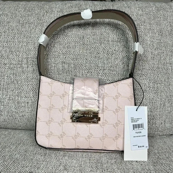 Nicole Miller Small Bag Pink Logo All Over Short Shoulder Strap New - Picture 1 of 14
